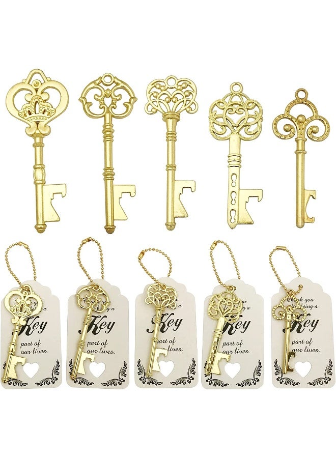 WODEGIFT 50 PCS Key Bottle Openers,Bridal Shower Favors,Rustic Wedding Favors,Gifts,Decorations or Souvenirs for guests Bulk ,Bridal Shower Party Favors with Card Tag and Chains (Gold) - Image 1